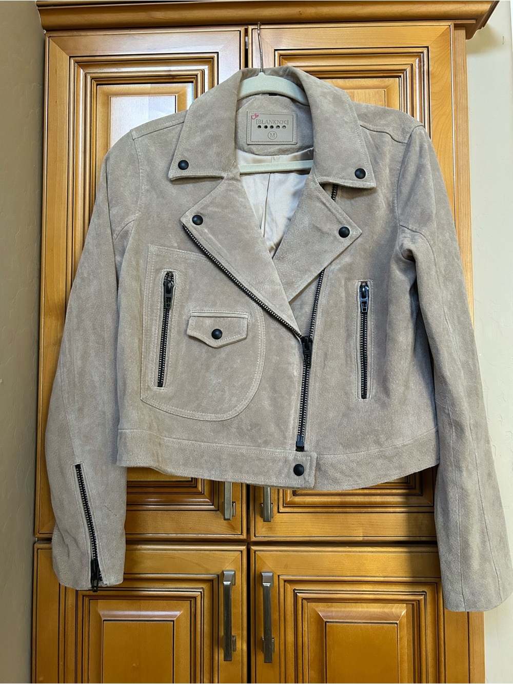 Blank NYC Taupe Suede Asymmetrical Moto Jacket